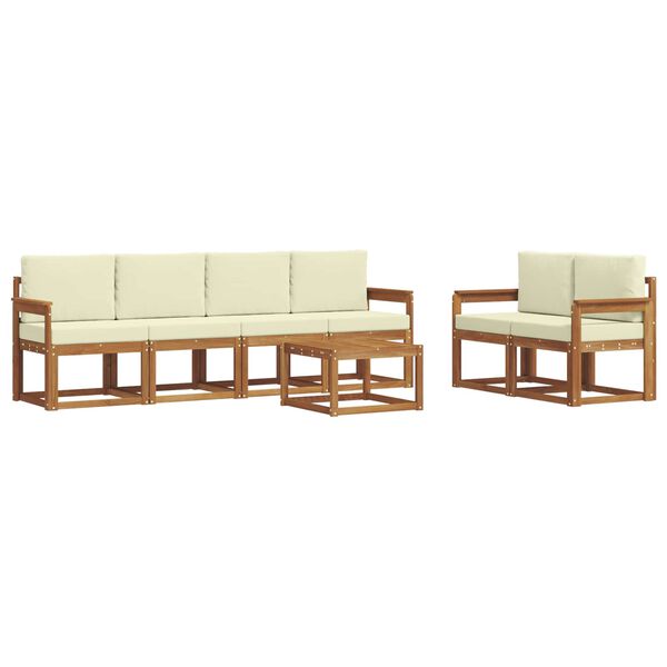 vidaXL Conjunto de sof&aacute;s de exterior con coj&iacute;n 7 pcs Natural y Crema