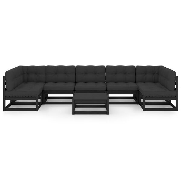 vidaXL Set de muebles de jard&iacute;n 8 pzas con cojines madera pino negro