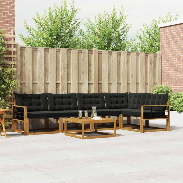 vidaXL Conjunto de sof&aacute;s de exterior con coj&iacute;n 6 pcs Natural y negro