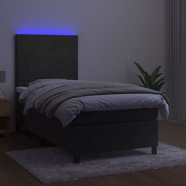 vidaXL Cama box spring colch&oacute;n y LED terciopelo gris oscuro 100x200 cm