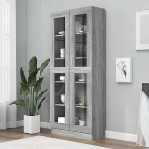 vidaXL Vitrina de madera contrachapada gris sonoma 82,5x30,5x185 cm