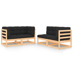 vidaXL Juego de muebles de jard&iacute;n 4 pzas y cojines madera maciza pino