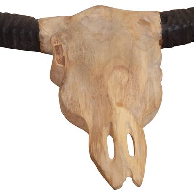 vidaXL Escultura de cráneo de toro de pared de teca 69x6x60 cm