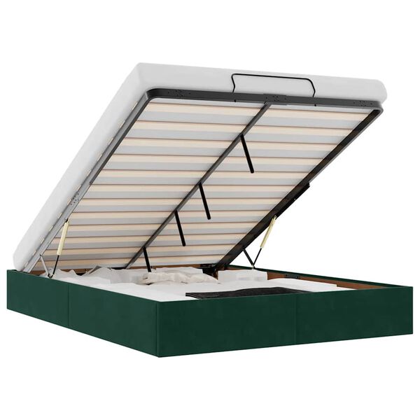 vidaXL Estructura de cama otomana sin colch&oacute;n verde oscuro 140x200 cm