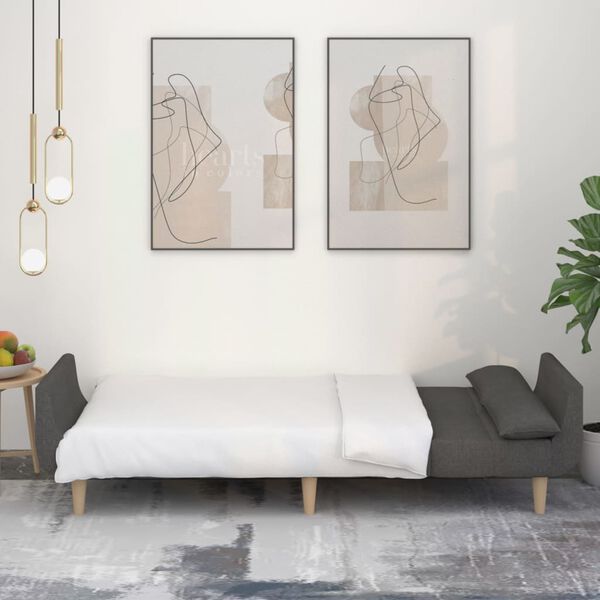 vidaXL Sof&aacute; cama de 2 plazas con dos almohadas tela gris oscuro