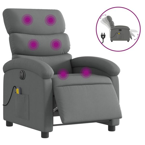 vidaXL Sill&oacute;n reclinable de masaje el&eacute;ctrico tela gris oscuro