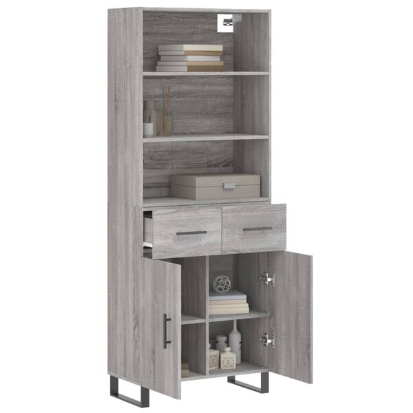 vidaXL Aparador alto madera contrachapada gris sonoma 69,5x34x180 cm