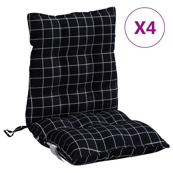 vidaXL Cojines de silla respaldo bajo 4 uds tela Oxford cuadros negro