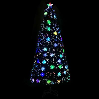 vidaXL Árbol de Navidad copos de nieve LED fibra óptica negro 180 cm