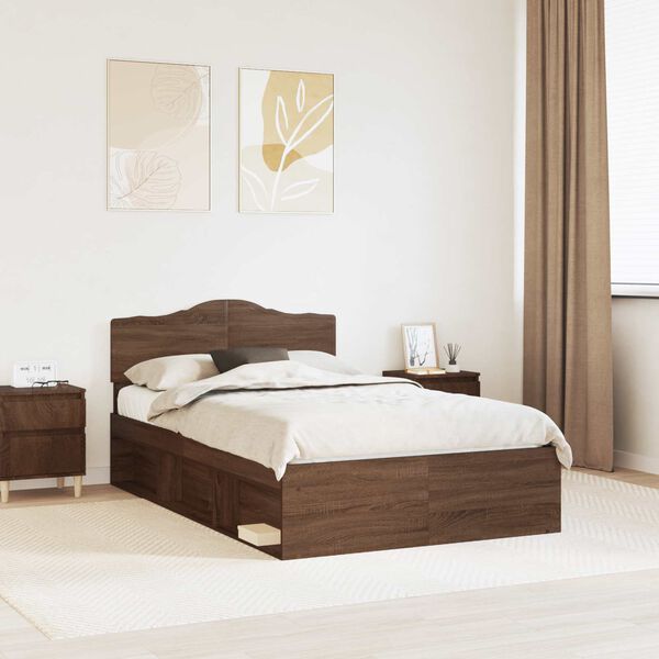 vidaXL Estructura de cama con cabecera Roble Marr&oacute;n 120 x 190 cm