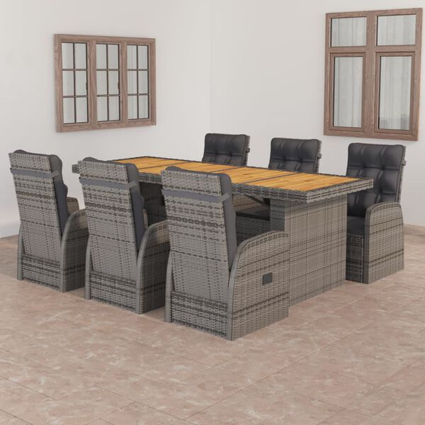 vidaXL Set de comedor de jardín 7 pzas y cojines ratán sintético gris