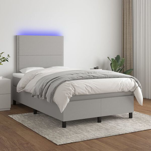 vidaXL Cama box spring con colch&oacute;n tela y LED gris claro 120x200 cm