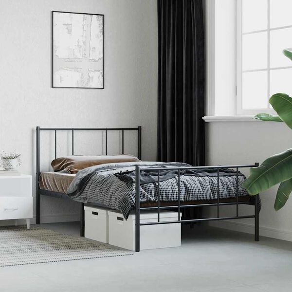 vidaXL Estructura cama sin colch&oacute;n con estribo metal negro 90x190 cm