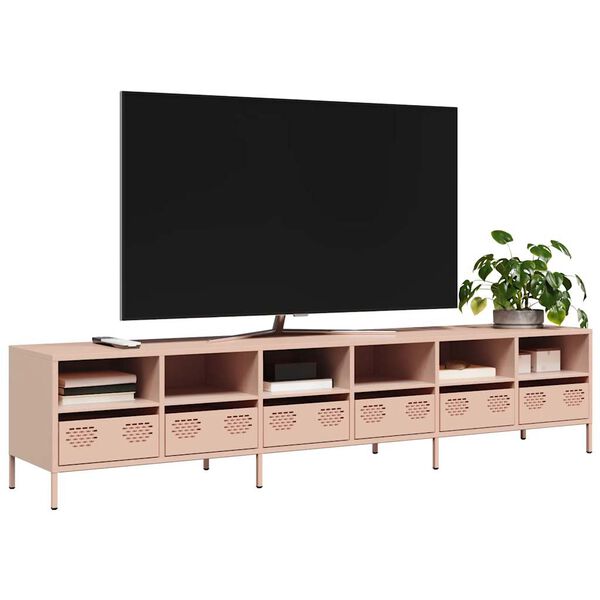 vidaXL Mueble para TV acero laminado en fr&iacute;o rosa 202x39x43,5 cm