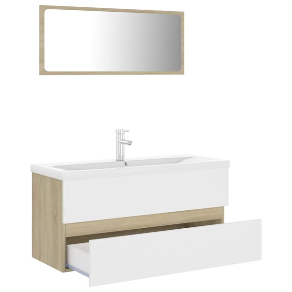 vidaXL Set de muebles de ba&ntilde;o madera ingenier&iacute;a blanco y roble Sonoma