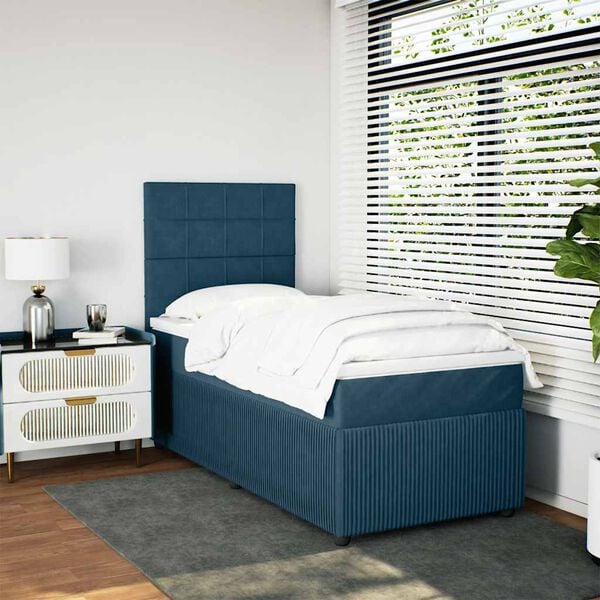 vidaXL Cama box spring con colch&oacute;n terciopelo azul 100x200 cm