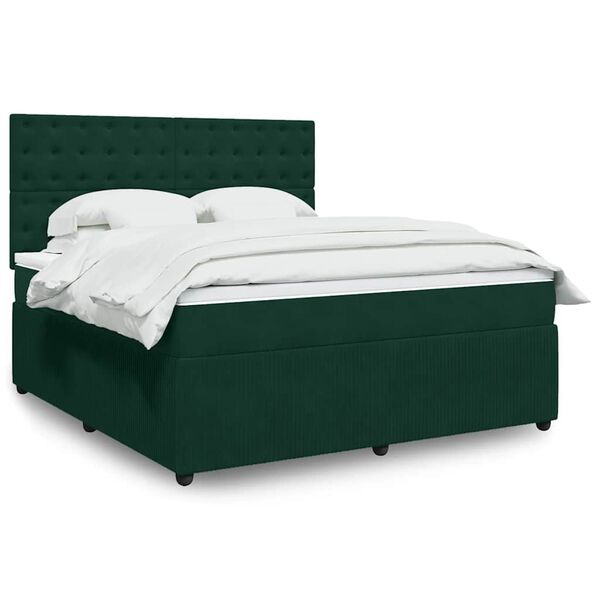 vidaXL Cama box spring con colch&oacute;n terciopelo verde oscuro 180x200 cm