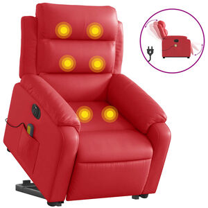 vidaXL Sill&oacute;n de majaje elevable el&eacute;ctrico cuero artificial rojo