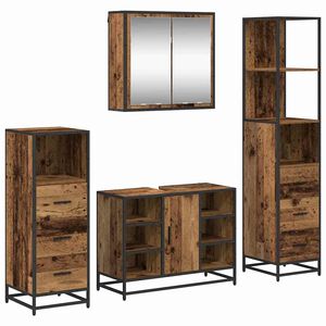 vidaXL Juego de muebles de ba&ntilde;o con caj&oacute;n 4 pcs Madera Vieja