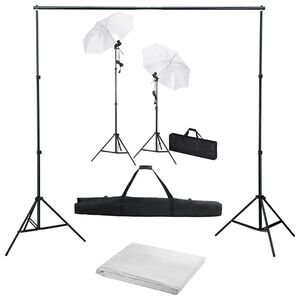 vidaXL Kit estudio fotogr&aacute;fico con tel&oacute;n de fondo, l&aacute;mparas y paraguas