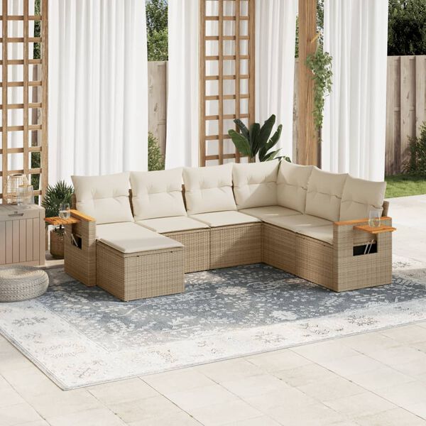 vidaXL Set sof&aacute;s de jard&iacute;n 7 piezas y cojines rat&aacute;n sint&eacute;tico beige