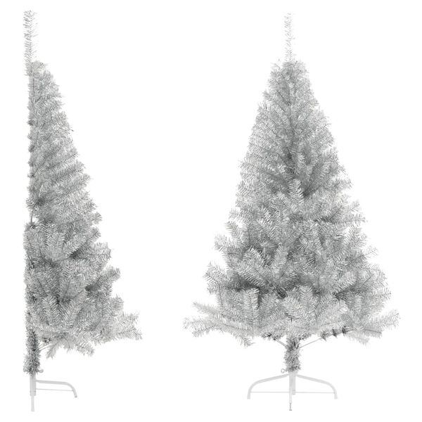 vidaXL Medio &aacute;rbol de Navidad artificial con soporte PET plata 180 cm