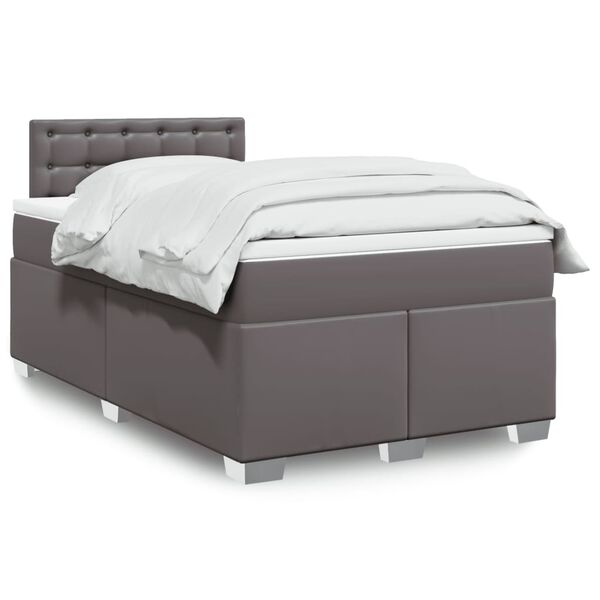 vidaXL Cama box spring con colch&oacute;n cuero sint&eacute;tico gris 120x200 cm