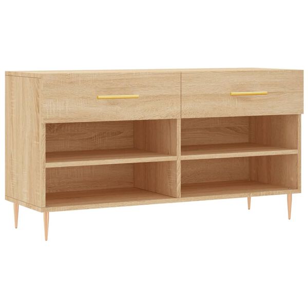 vidaXL Banco zapatero madera de ingenier&iacute;a roble Sonoma 102x35x55 cm