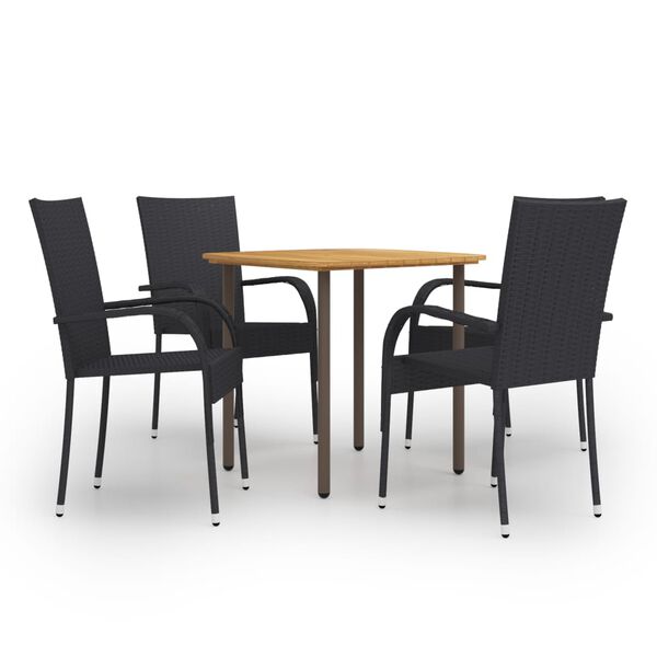 vidaXL Set de muebles de comedor de jardín 5 piezas ratán PE negro