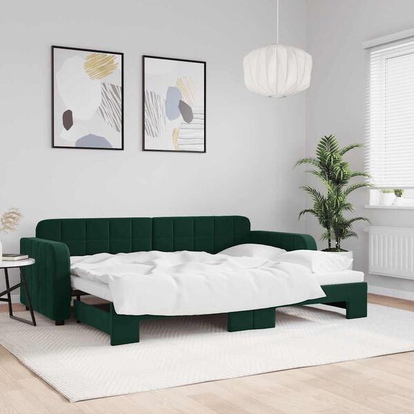 vidaXL Sof&aacute; cama nido terciopelo verde oscuro 80x200 cm