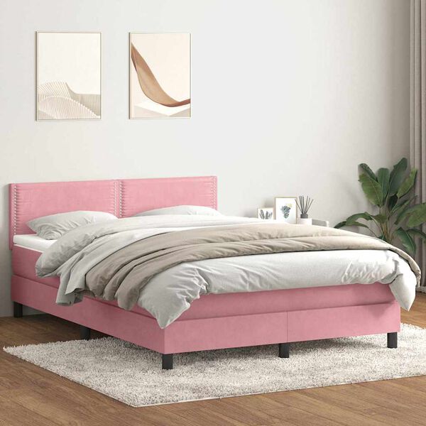 vidaXL Cama box spring con colch&oacute;n terciopelo rosa 160x210 cm