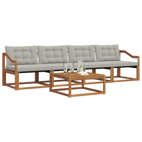 vidaXL Conjunto de sof&aacute;s de exterior 5 pcs Gris Natural y Claro