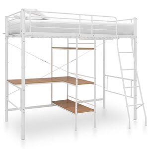 vidaXL Cama litera con mesa sin colch&oacute;n metal blanco 90x200 cm