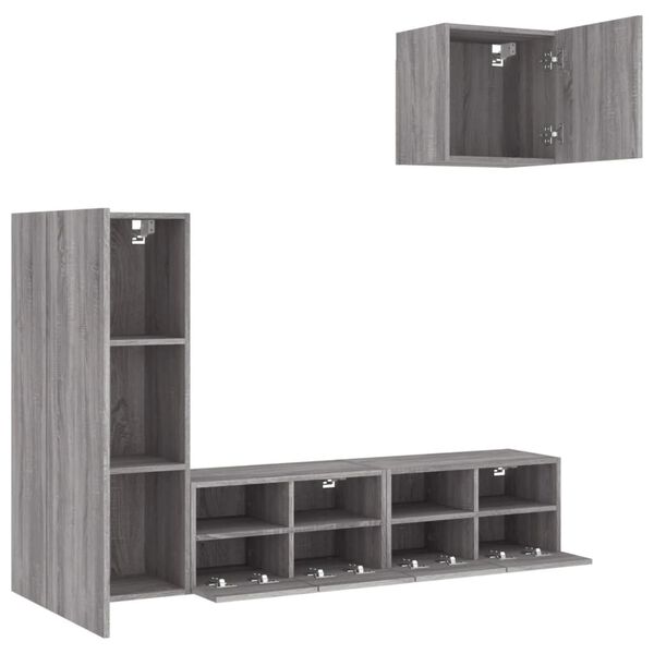vidaXL Muebles de TV de pared 4 pzas madera de ingenier&iacute;a gris Sonoma