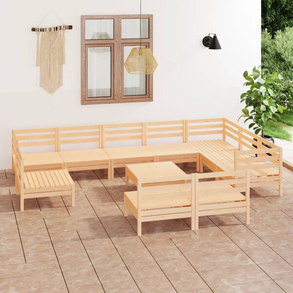 vidaXL Juego de muebles de jard&iacute;n 11 piezas madera maciza de pino