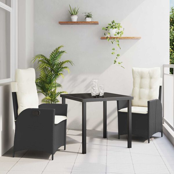 vidaXL Conjunto de Comedor de Jard&iacute;n 3 pcs Negro rat&aacute;n sint&eacute;tico