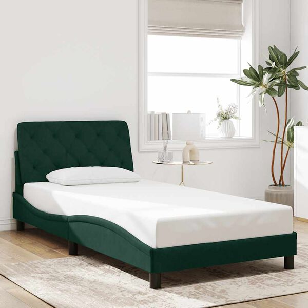 vidaXL Estructura de cama con LED sin colch&oacute;n terciopelo verde oscuro 100x200 cm
