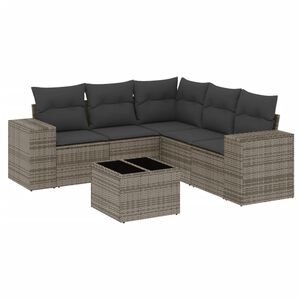 vidaXL Set de muebles de jard&iacute;n 6 pzas y cojines rat&aacute;n sint&eacute;tico gris