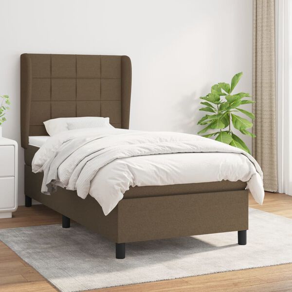 vidaXL Cama box spring con colch&oacute;n tela marr&oacute;n oscuro 80x200 cm