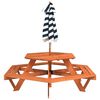 vidaXL Mesa de picnic hexagonal 6 ni&ntilde;os agujero sombrilla madera abeto