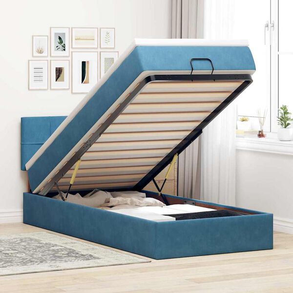 vidaXL Estructura de cama otomana con colch&oacute;n terciopelo azul oscuro