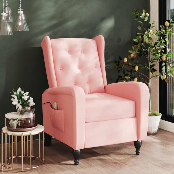 vidaXL Sill&oacute;n de masaje reclinable de terciopelo rosa
