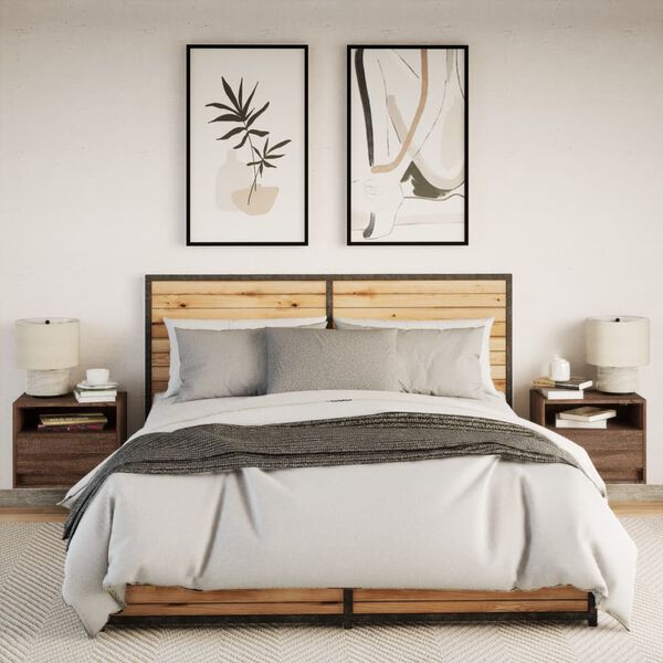 vidaXL Mesitas de noche de pared con luces LED 2 unidades roble marr&oacute;n