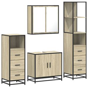 vidaXL Juego de muebles de ba&ntilde;o 4 pzas contrachapada roble sonoma