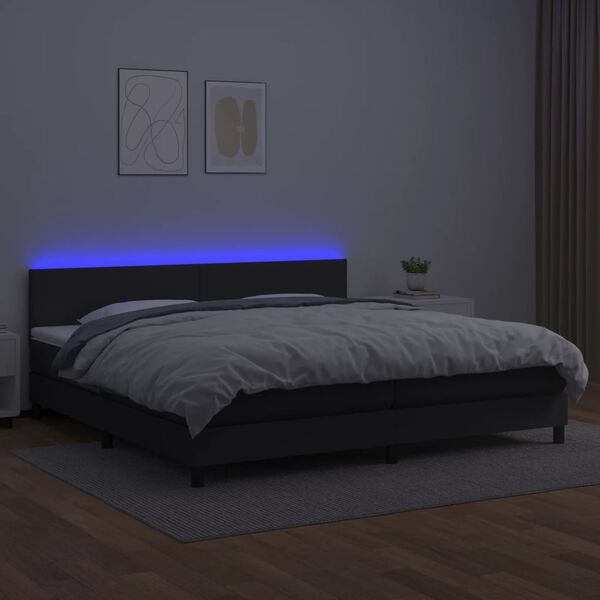 vidaXL Cama box spring colch&oacute;n y LED cuero sint&eacute;tico negro 200x200 cm