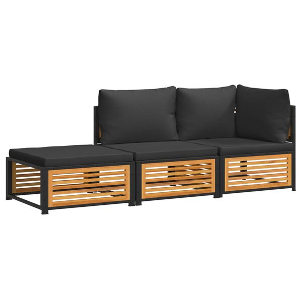 vidaXL Set de sof&aacute;s de jard&iacute;n con cojines 3 pzas madera maciza acacia