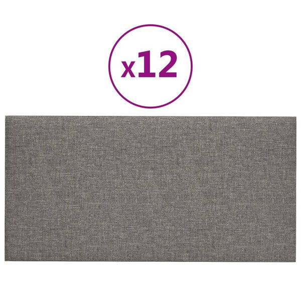 vidaXL Paneles de pared 12 uds tela gris claro 60x30 cm 2,16 m²