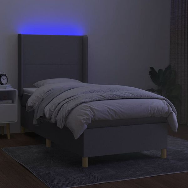 vidaXL Cama box spring colch&oacute;n y luces LED tela gris claro 100x200 cm