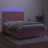 vidaXL Cama box spring colchón y LED terciopelo rosa 140x200 cm
