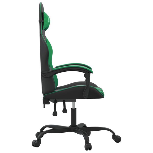 vidaXL Silla gaming giratoria cuero sintético negro y verde